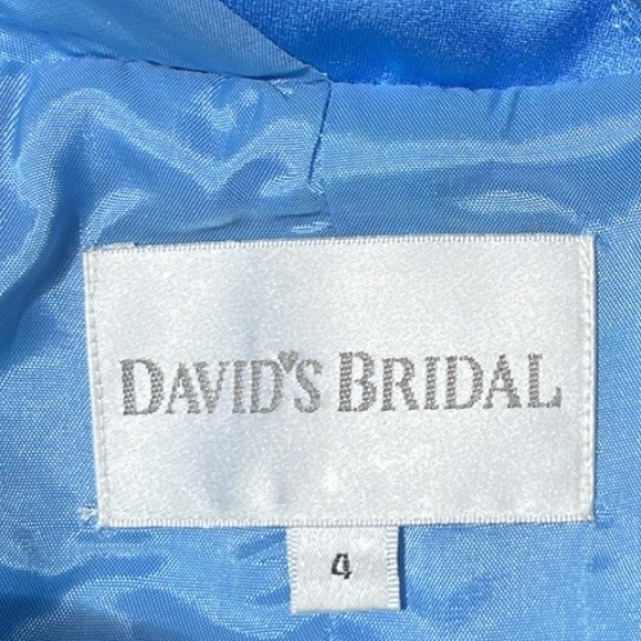 DAVIDS BRIDAL Blue Grecian Sleeveless V Neck Embroidered Midi Prom Dress 4 NWOT - Picture 11 of 12